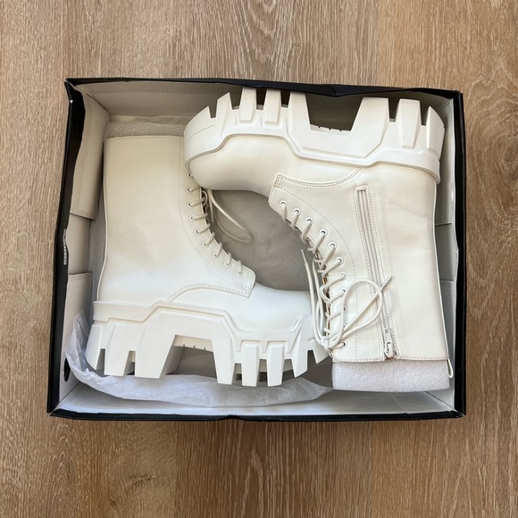White Platform Combat Boots - Picture 2 of 6